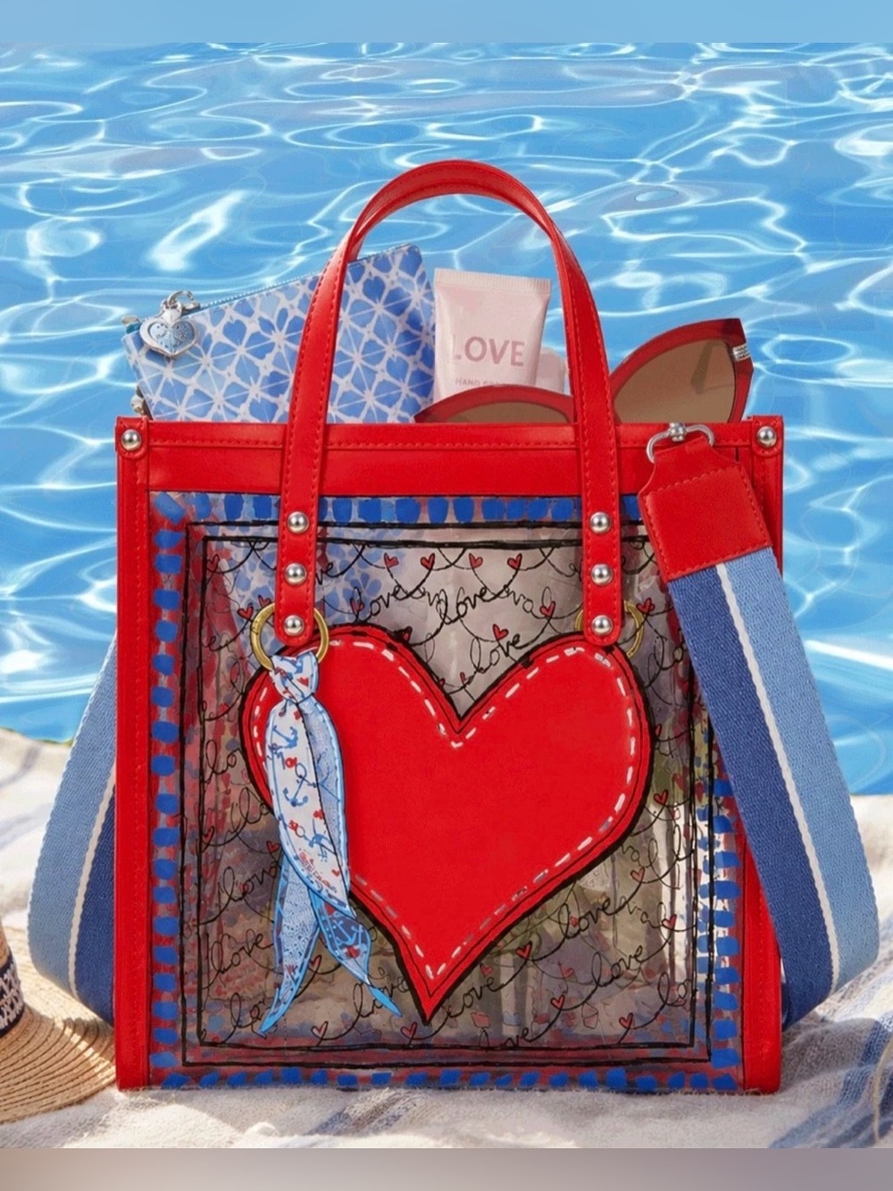 NWT BRIGHTON STRIPED LOVE CLEAR TOTE Crossbody Designer Blue Canvas Strap